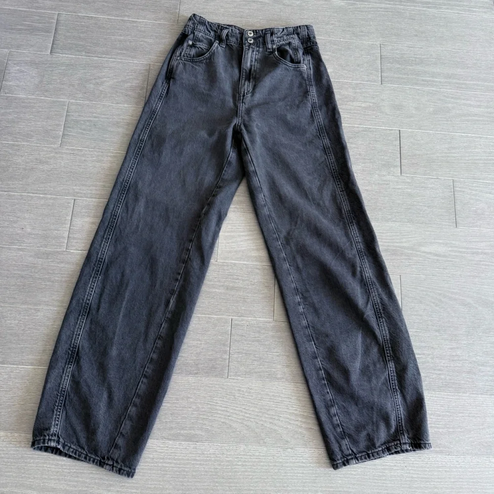FREE PEOPLE ASTER STRAIGHT LEG JEANS in Asteroid Black Gray Size 28 High Rise - Picture 14 of 16